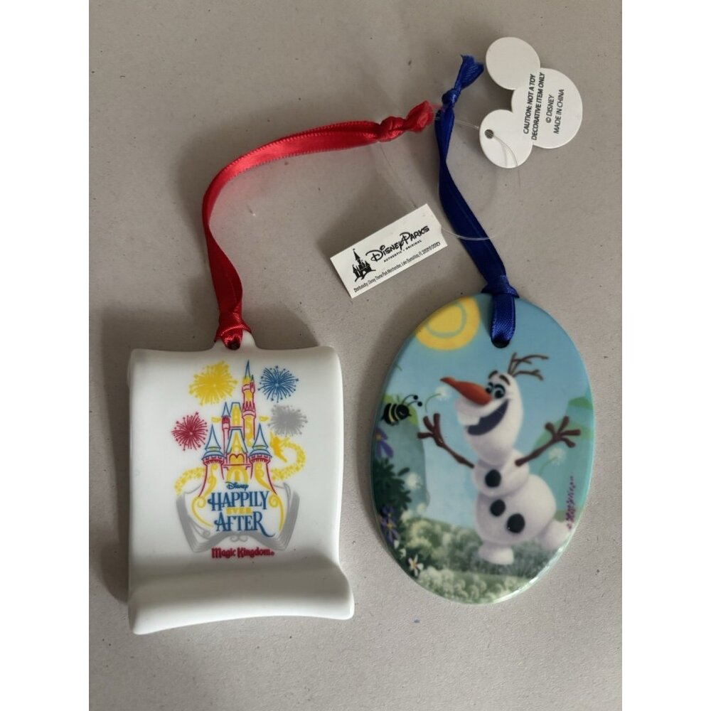 Lot Of 2 Disney Frozen Olaf & Happily‎ Ever After Porcelain Ornament NEW Holiday